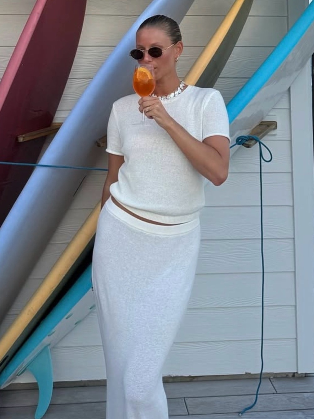 Women's Cream Knit Maxi Skirt - Classic Elegant Style